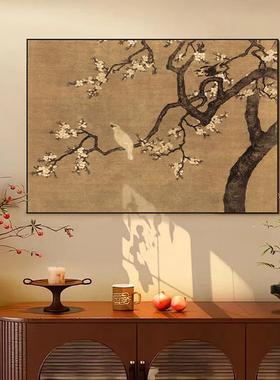 花双雉中杏风装饰画客厅沙发背49226景壁画挂国风玄关卧室法式古