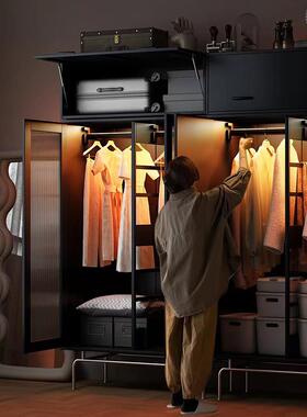 黑色民拉衣柜木日实式简易收F769T7T5纳柜两门衣橱复古宿家用卧室