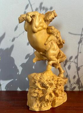 小叶黄杨木雕生动肖DWP马摆马猴上封侯子物实木件办公室装饰工艺