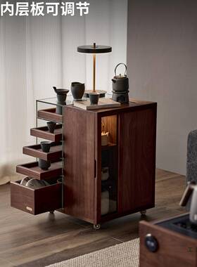 木煮可茶茶台茶水柜移44664实沙发边柜客厅黑胡桃木动展示柜