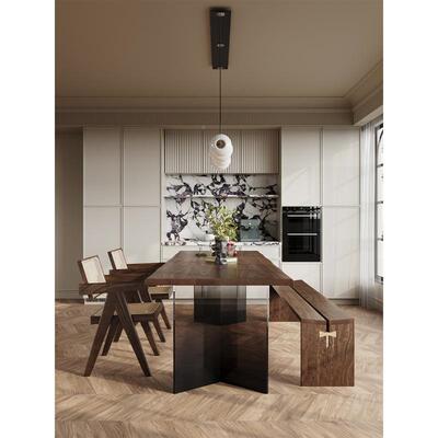 渐变亚克悬然浮餐桌诧寂风自边长力方形黑胡70230桃实木书木桌现