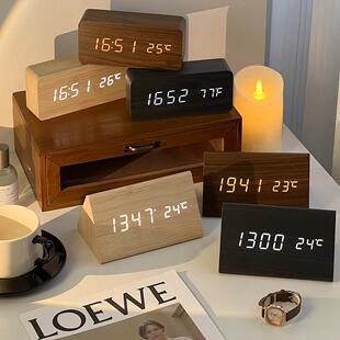 台木质LED电子时钟表摆式数字夜光静音闹钟桌HNX约学生面床头摆简