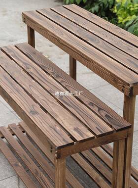 花架置物实木碳化阶梯架多43609绿层阳台落地防腐木内户外室萝花