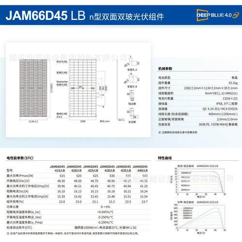 晶JAM66D45澳J/A太阳能板1AM66D4J5LB605/60/615/620/625/630635W