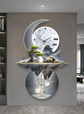 过轻奢九鱼图关装饰32550玄画山水画新中式带钟表走廊道挂画款墙