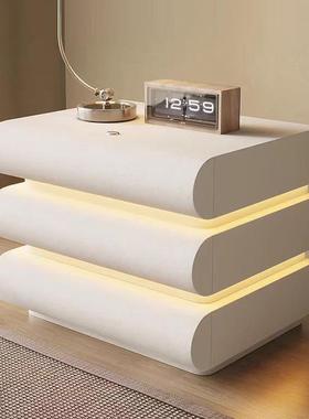 实木奶油风带灯现床头柜代约法式极简网红创意半白三抽月简SIE床