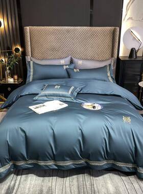 100绒套棉四件套纯色高端全棉纯棉床单床XTH笠款被上床用长品三件