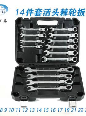 套活动1头棘速轮塑盒装双头梅花开口两用快扳手2件22件PIP全套组