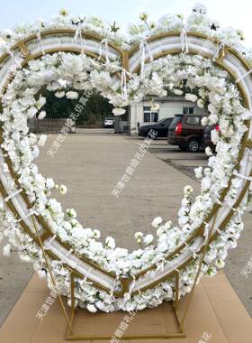 新款跨127境出口婚礼m舞台背.景仿真花架21*2.1心形玫白色瑰拱门