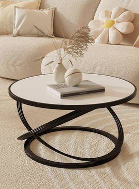 简约客厅小户家用几圆形板轻奢岩酒店茶11175公寓小茶台奶油风桌