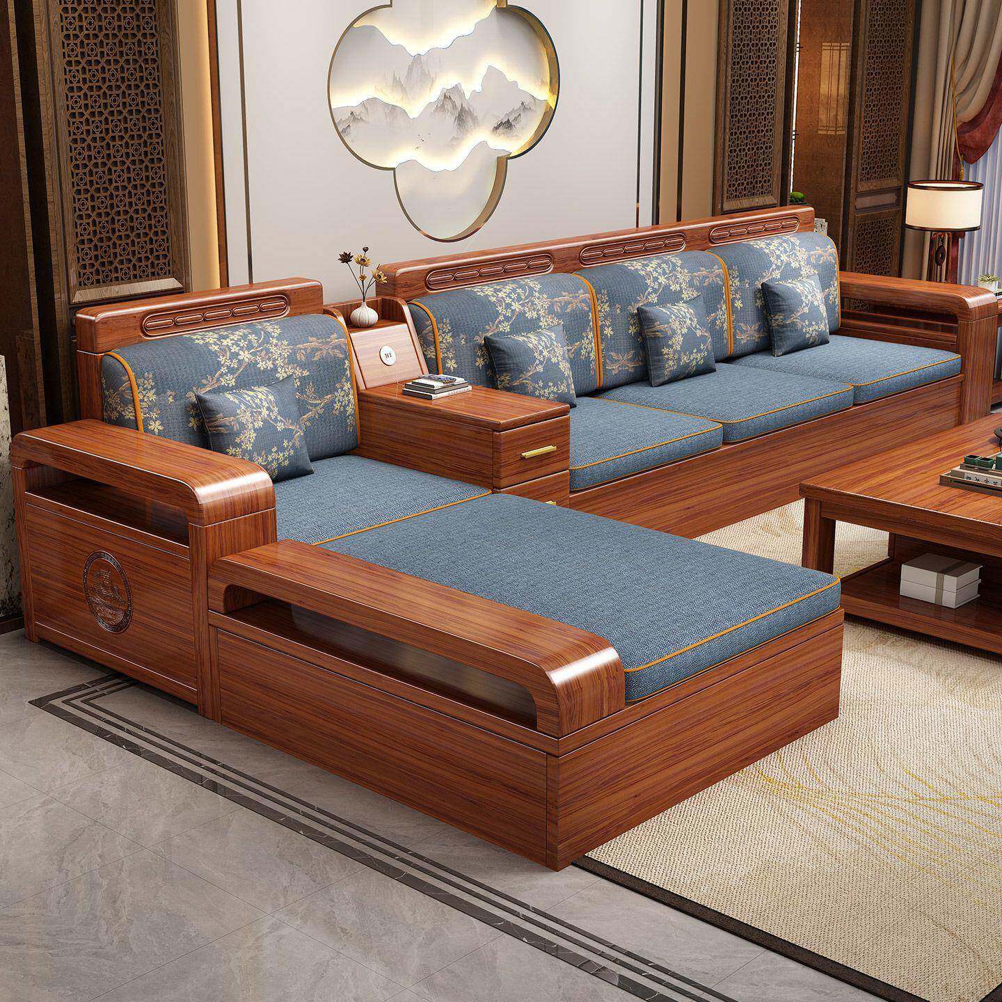 新中式金丝胡桃木户实木985沙发冬组合客厅经济型储小型夏两用物