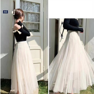 时尚高级设计感格纹网纱半身裙300805