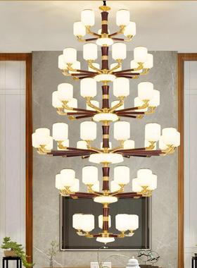 复式楼大吊灯中式全铜实木国中新别墅风客厅灯挑78341空楼中楼梯