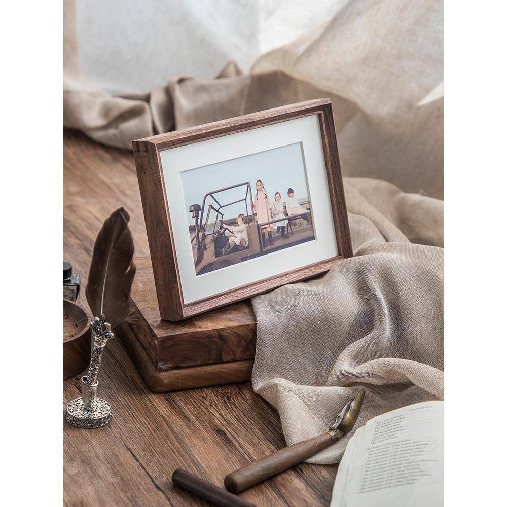 实木质胡桃相框摆Y/3513黑6台寸洗照片做成相片框摆台照挂墙黑相