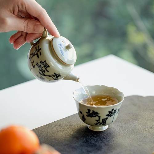 余器手闲草木灰纯写诗句陶瓷茶壶CH-00297后单壶家用过迷你茶壶简