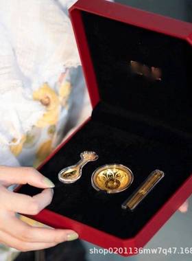 周家碗金筷金三件勺子结婚摆件满月聚福三宝套一周岁宝宝婴儿见面