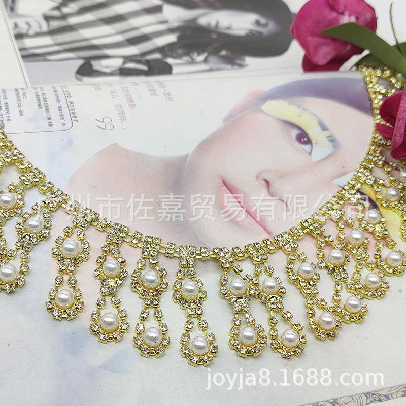 2025新款双层珠钻链流苏珍花边服AAARWM演钻手缝秀禾服袖口出腰链