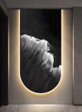 抽象海玄关浪装饰肌理走廊灰过道拱形挂JS-202画黑白入户带灯光感