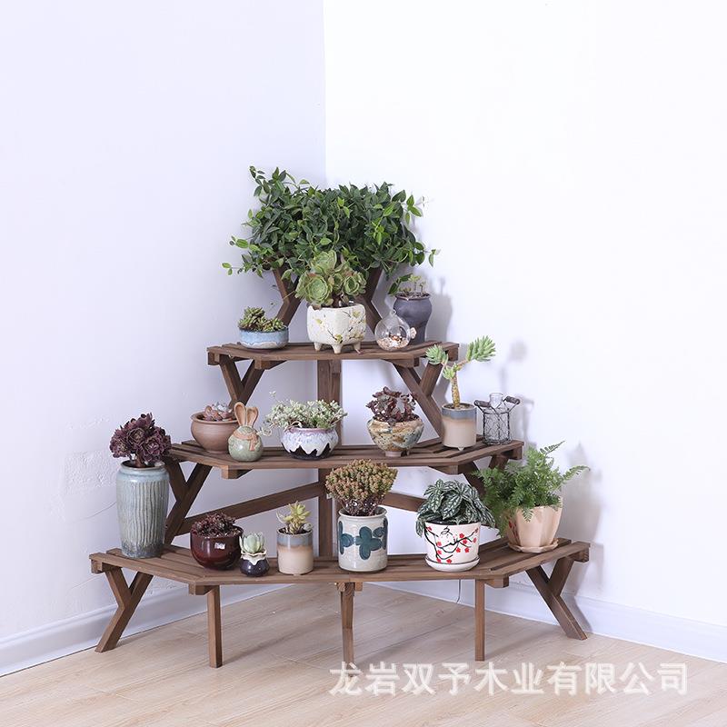 三层四层阶客梯转角花架墙角架多肉木物ZM017018架实制厅花盆组植