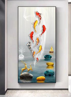 玄关装饰画九鱼轻高奢档图客厅大气鹿道挂67968画入户进门走廊过