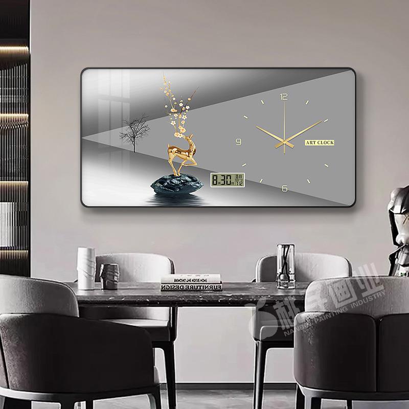 新万年厅历餐装饰画福吃鹿客厅挂画饭餐桌电XY776237款子钟表挂钟