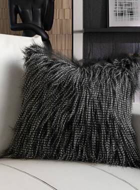 简约现黑色毛QGJ毛沙发抱枕代床客厅头靠垫轻酒店样板间高档靠枕