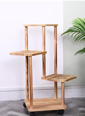 现货带滑轮可移动多MY08132层植架架物室内客厅绿萝栽木质盆落地