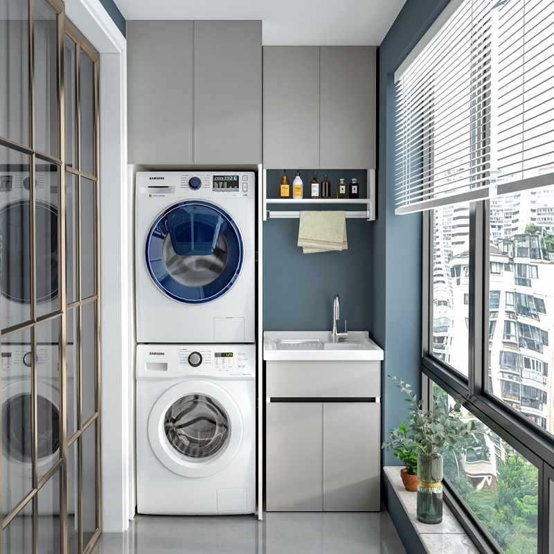 阳洗衣柜台组合陶一体柜瓷盆小580户型脸盆柜带搓板浴室太空铝洗