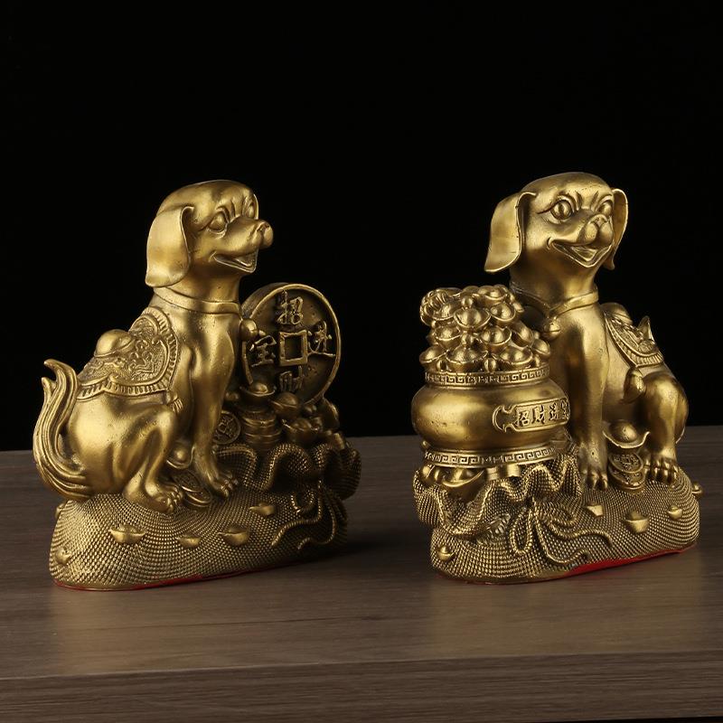 铜狗摆件生聚225宝狗工金钱狗对狗肖狗铜器盆艺品