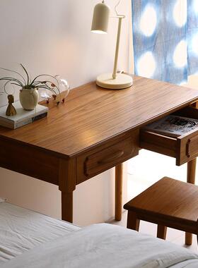 OYF学崇匠缅甸老柚木桌中古风床边字桌全实木电脑桌写台办公习书