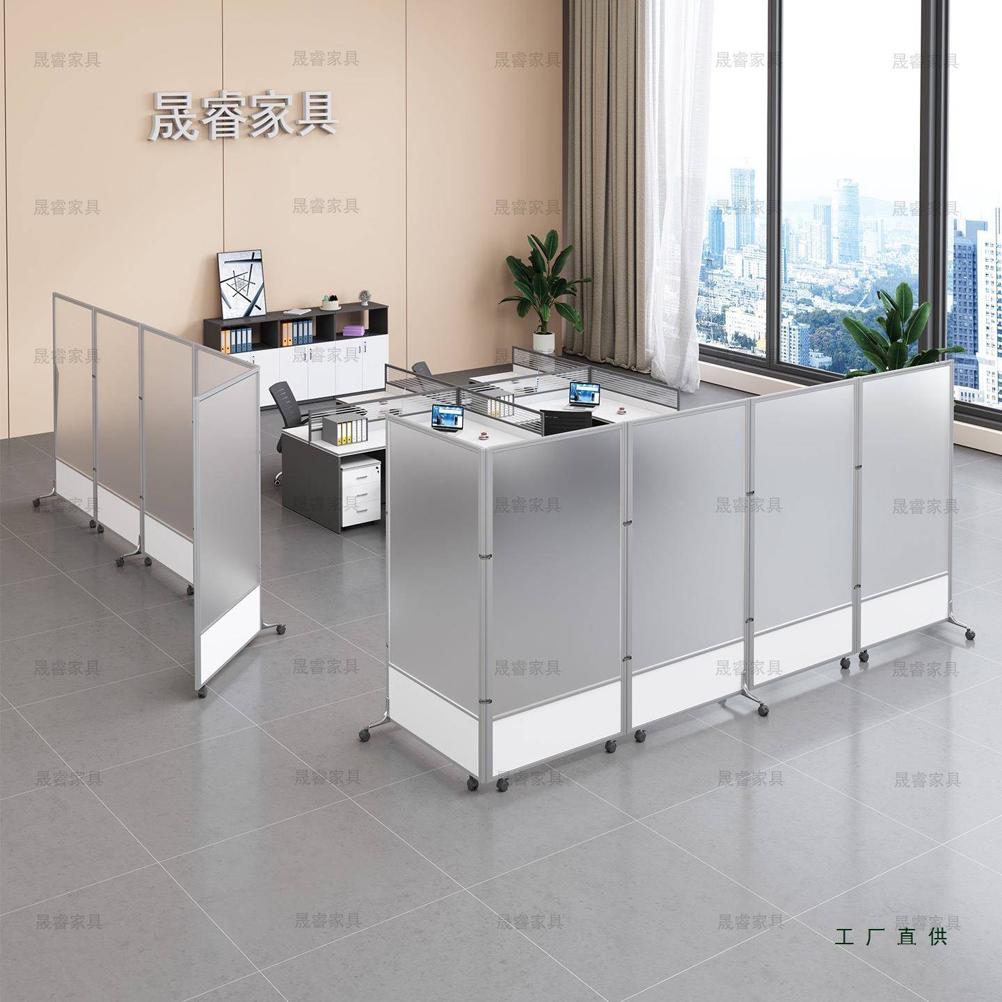 办公室隔断屏简风磨装砂亚克移力动折叠易自隔985断墙工厂车间遮