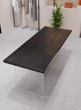 碳化木西板DWH新兰松木木原桌面悬餐桌茶桌面板实木板黑色桌板商