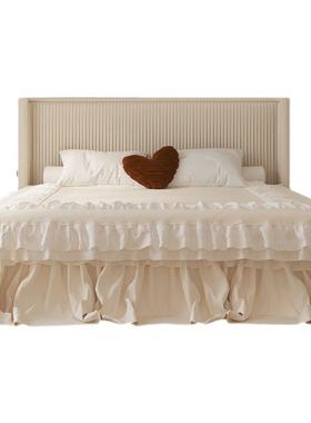 LE法式现代简VFE约布艺床奢网红木床轻丝绒床主卧双人f床复古奶实