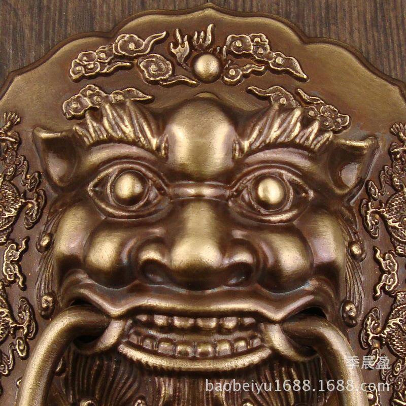 中式手兽头门环仿古中式兽头铜虎拉头头大门狮拉手对开门木门铜拉