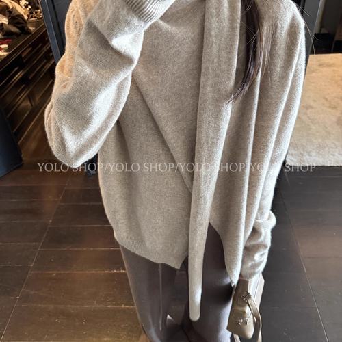 YOLO SHOP 一眼万年 温柔风气质飘带设计女秋冬羊毛针织打底上衣