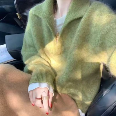 巨好看绿色马海毛衣女秋冬2025新款加厚可外穿内搭针织衫漂亮上衣