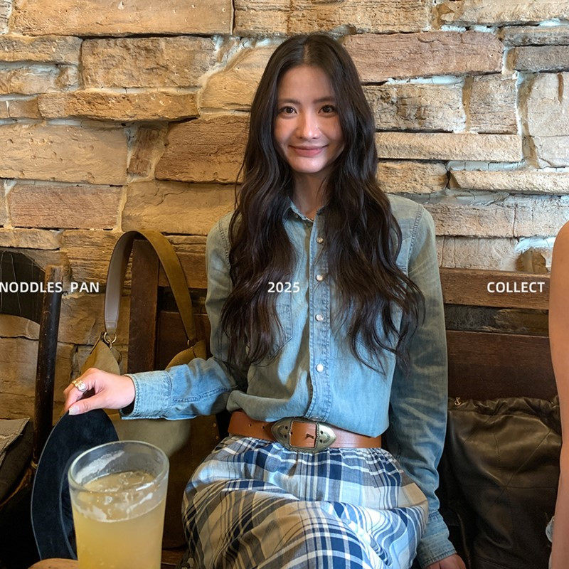 TOROON Oynn同款拉夫紫标浅蓝长袖牛仔衬衫