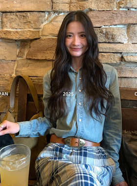 TOROON Oynn同款拉夫紫标浅蓝长袖牛仔衬衫