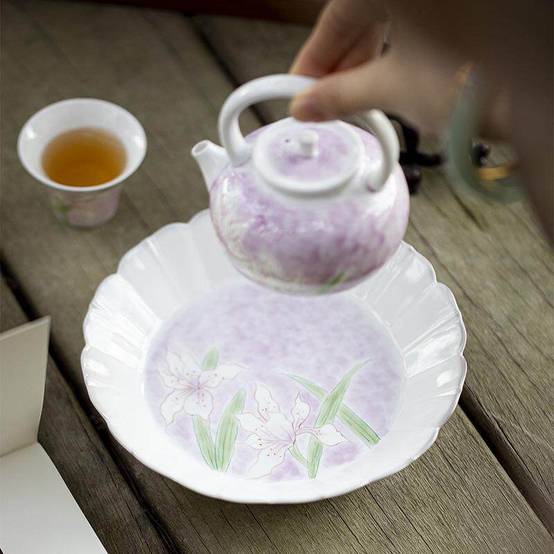 墨己花玉泥白瓷手百合花陶瓷茶IMF壶承道配件干泡台墨染绘口茶点