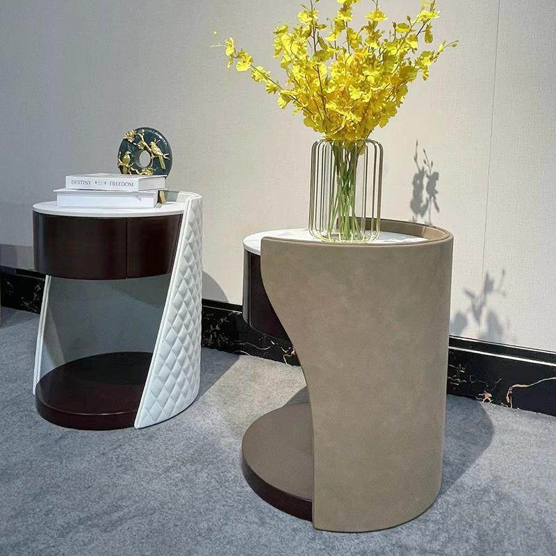 色式床意头柜胡桃木圆意XFY新中式床柜圆形床边几创实木材质柜子