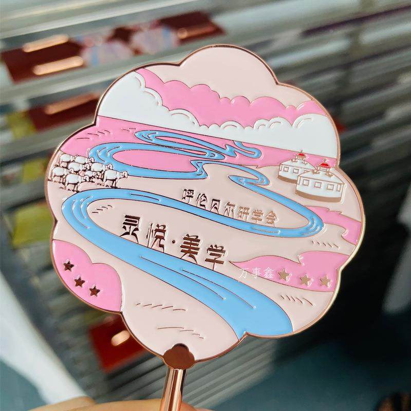 文面创属化ZIY妆镜随镜身镜手柄景点旅游纪金念双浮雕镜