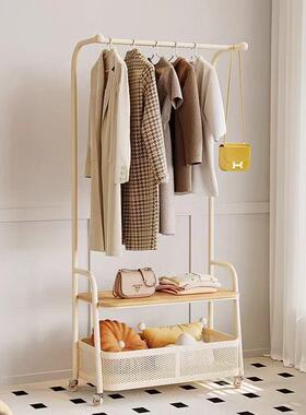 移动落地式衣架落地帽IPQ宿卧家用带轮收纳室舍阳台奶油衣服挂衣