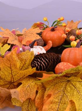 秋色QTQ花南瓜浆商装果饰场酒吧万圣节日南瓜枫叶环壁挂门挂饰