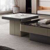 方DIU石形大理茶几用客厅网红设计师家现代微带晶石抽屉茶桌组合