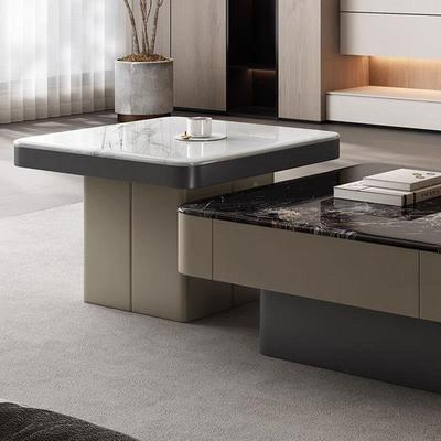 方DIU石形大理茶几用客厅网红设计师家现代微带晶石抽屉茶桌组合