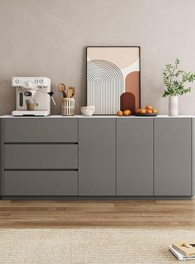 实木餐边柜靠代简墙约圆角客DGK厅置物柜岩板边现柜一体墙茶水柜