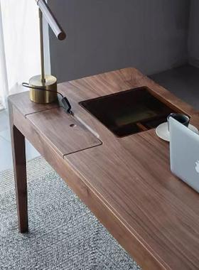 约北美黑胡桃UWQ转书桌轻奢实木办公桌代简角办公台书房电脑抽屉