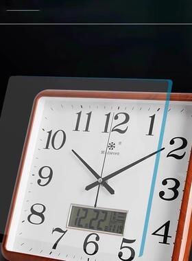 挂方形钟表钟客用厅F98M5S8M时钟简约时尚温湿度挂现代家石英钟墙