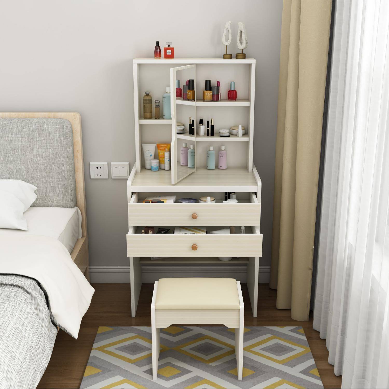 梳台妆小户型卧室约翻盖式化妆简台收出租房网红化妆桌纳柜HXO一