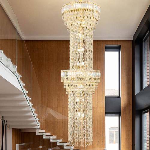 墅客厅挑旋空楼别梯长吊灯轻奢水晶复式801楼大吊灯后代现简约转